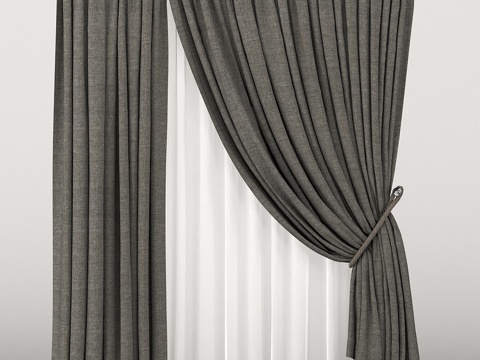  背景中的棕色窗帘配白色薄纱3d模型 