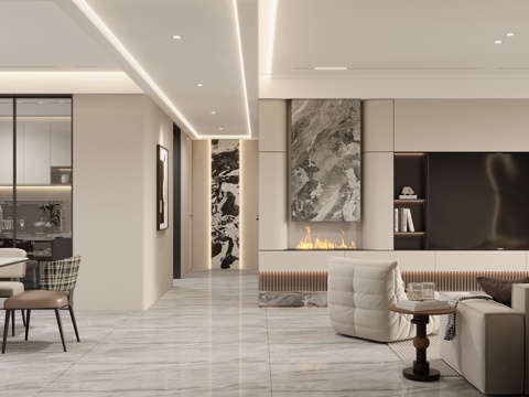  现代意式客餐厅3d模型 