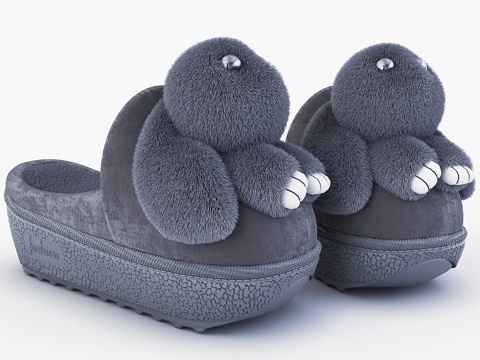  蓬松毛绒拖鞋3d模型 