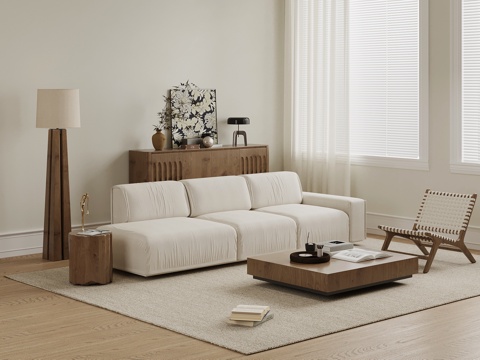  中古风客厅 沙发茶几组合 边柜su模型 