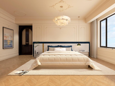  法式卧室 衣柜 梳妆台 床屏3d模型 