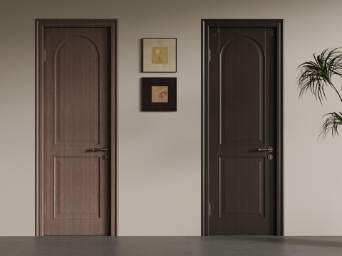 中古风单开门 室内门su模型