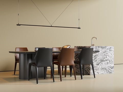 现代意式餐桌椅 岛台餐桌椅su模型