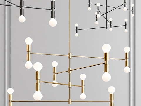  Yoka现代16灯吊灯-金黑双色3d模型 