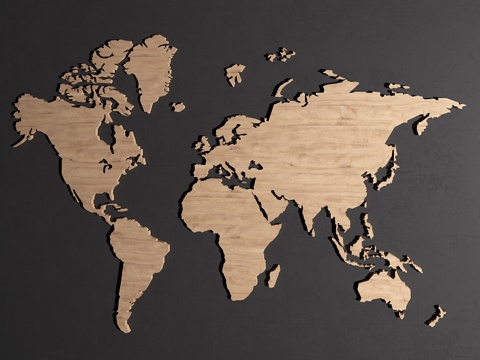  木质面板 - 世界地图3d模型 