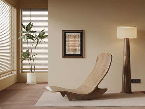  现代中古风躺椅 实木椅su模型 