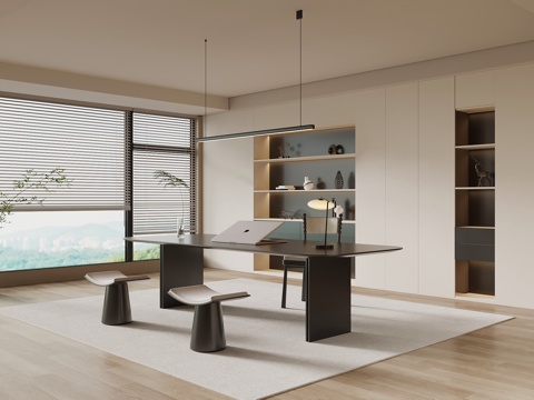  现代书房 书桌椅 书柜3d模型 