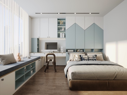  现代男孩儿童房3d模型 