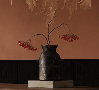 新中式花瓶 枯枝摆件su模型