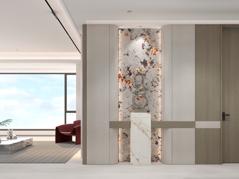  意式 现代 玄关鞋柜 石材 线性灯 无主灯3d模型 