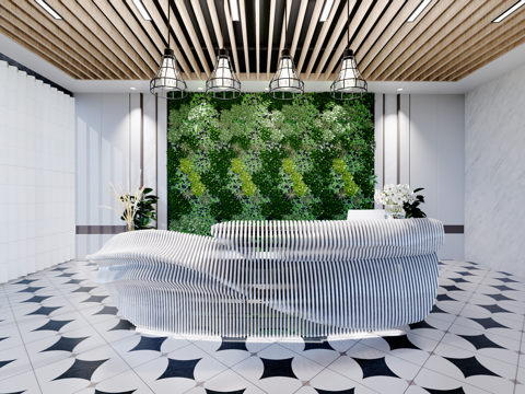  0039现代简约办公室前台接待台su模型 