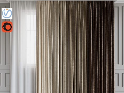  窗帘套装10.米色系列3d模型 