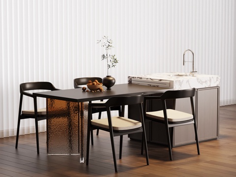 现代意式岛台 开放式餐桌椅su模型