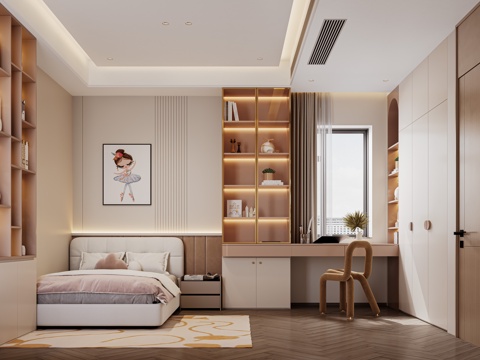  现代卧室3d模型 