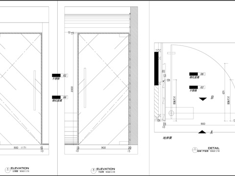  钢化玻璃门  单开玻璃门 办公室玻璃门 门节点cad施工图 