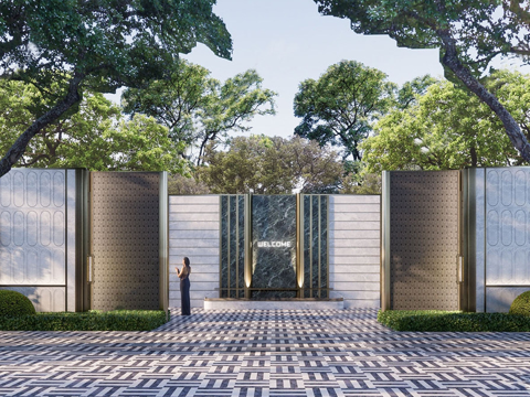 现代高端对景墙 小区景墙 入户景墙su模型