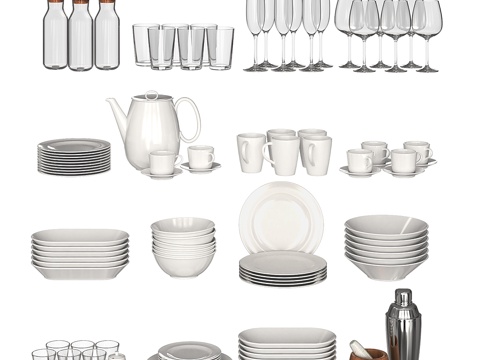  白色餐具3d模型 