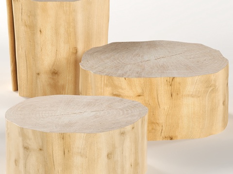  三张圆形咖啡桌树桩3d模型 