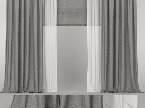 灰色纱帘配罗马卷帘3d模型 