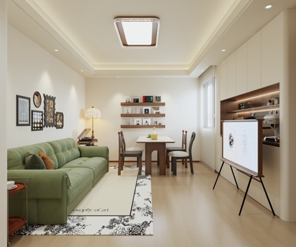  奶油风复古客餐厅   法式复古客餐厅    奶油复古玄关3d模型 