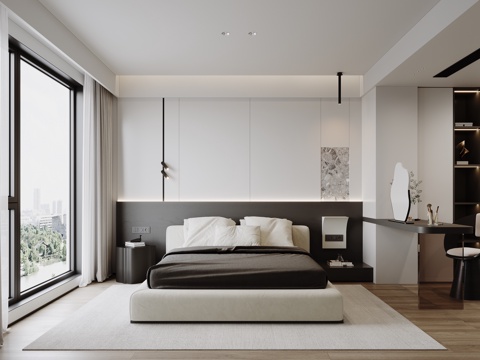 现代黑白灰主卧su模型