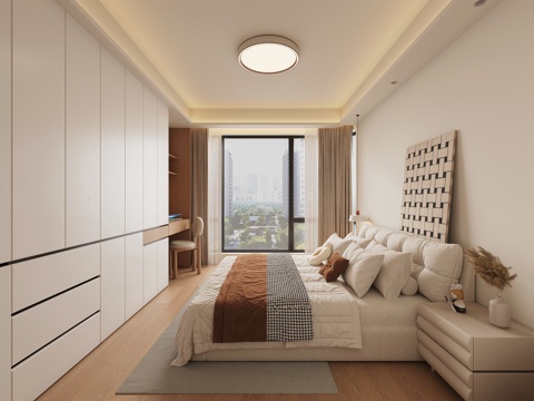  奶油主卧卧室3d模型 