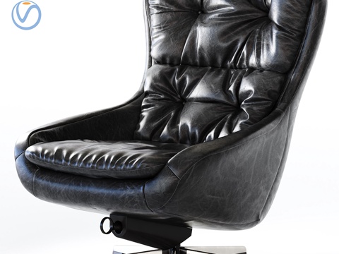  PEEM芬兰_黑色皮革旋转椅3d模型 