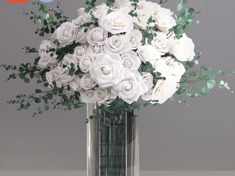  厄瓜多尔白玫瑰桉树大型玻璃庆典花瓶3d模型 