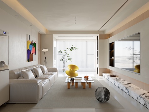 意式极简多巴胺无主灯客厅su模型