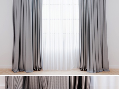  灰色薄纱窗帘 现代风格3d模型 
