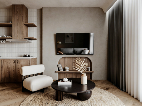  诧寂风出租屋 公寓 客餐厨一体3d模型 