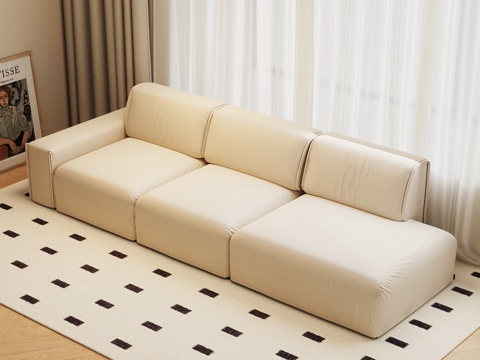 现代奶油风沙发 多人沙发su模型