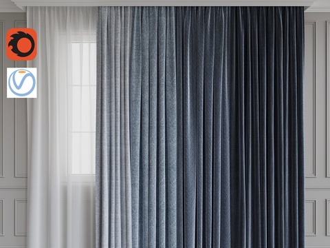  窗帘套装8. 蓝色伽马3d模型 