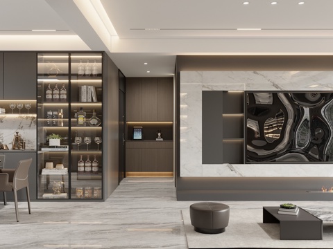  现代意式客餐厅3d模型 