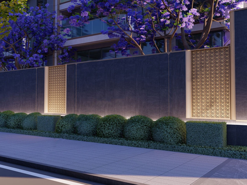 现代小区围墙 住宅围墙 住宅景墙su模型