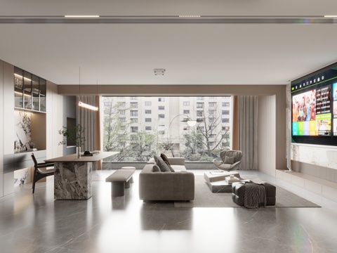  现代意式客餐厅3d模型 