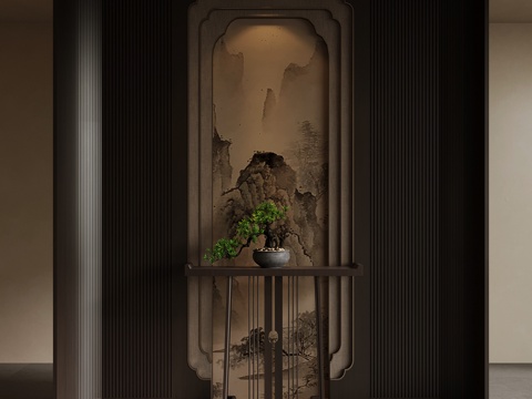  新中式玄关 入户装饰隔断su模型 