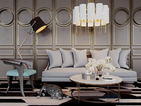  客厅 现代客厅 沙发 吊灯 落地灯 地毯 现代摆件 单人椅3d模型 