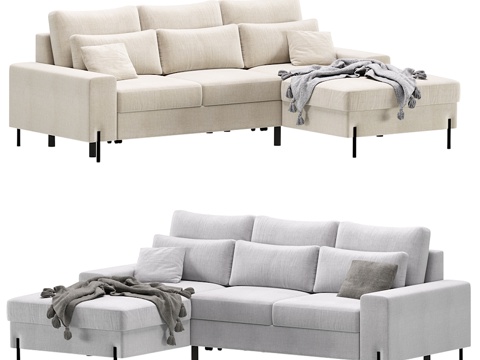  现代北欧布艺组合转角沙发3d模型 