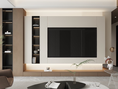  现代电视背景墙3d模型 