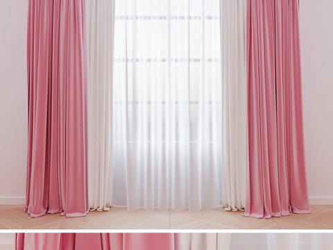  粉色天鹅绒窗帘3d模型 