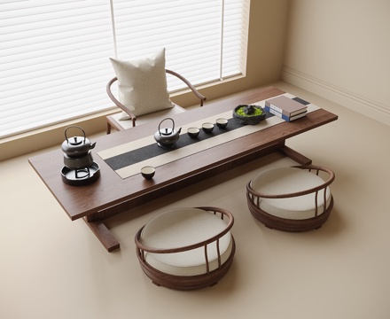 现代茶桌椅 茶具 茶椅su模型
