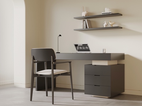 现代书桌椅 书架su模型