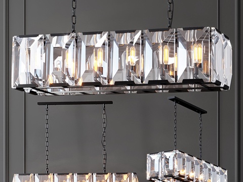  RH Harlow水晶方形吊灯103d模型 