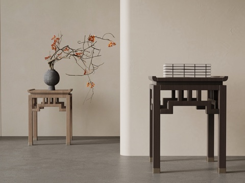  新中式边几 实木方几su模型 