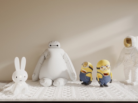  现代玩偶摆件 玩具 小黄人 大白 雕塑摆件 手办3d模型 