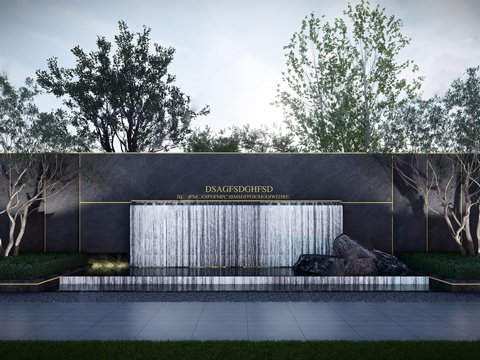 现代流水景墙 对景景墙 住宅小区景墙su模型