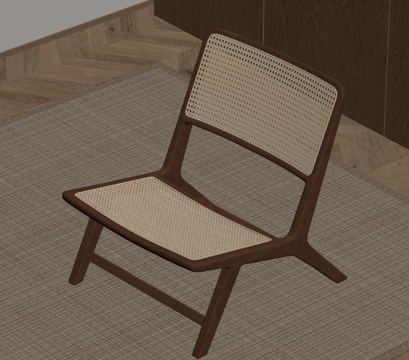 侘寂中古休闲椅 藤编休闲椅su模型