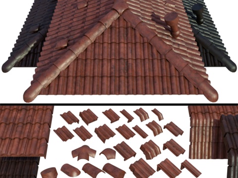  陶瓷屋顶瓦片3d模型 