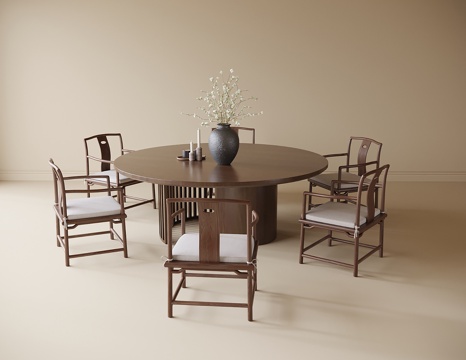 现代餐桌椅 餐椅 圆形餐桌su模型